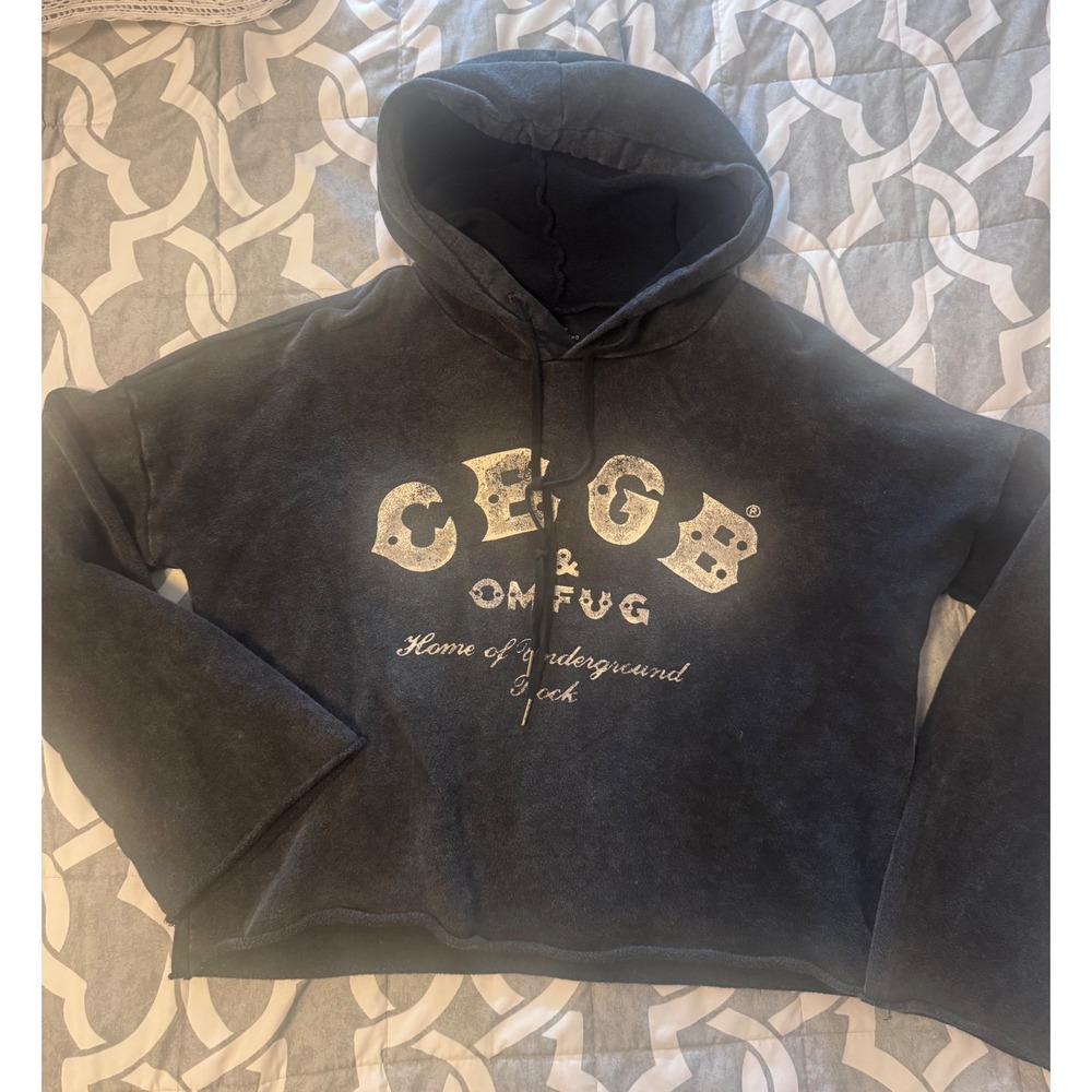 CBGB OMFUG Punk Rock Hoodie Black Vintage Wash Cropped Sweatshirt Small